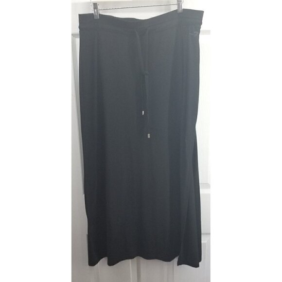 Seven7 Womens L Midi Skirt Stretch Knit Black Drawstring Pull On - Picture 1 of 8